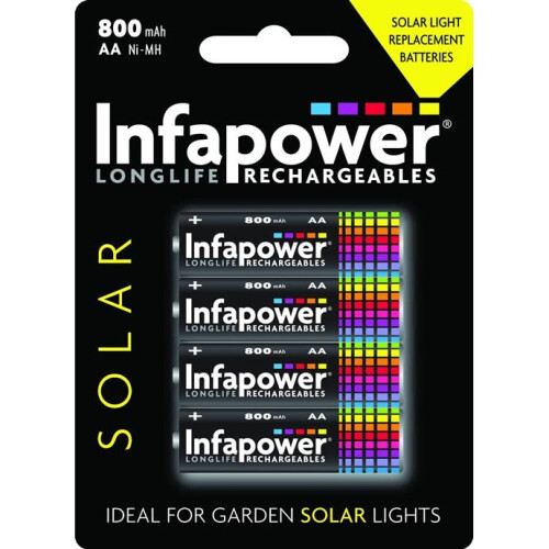 INFAPOWER AA 800MAH NI-MH Solar Light Replacement Batteries, 4-Pack (B008)