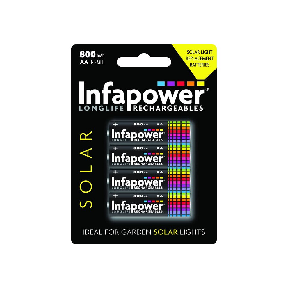 INFAPOWER AA 800MAH NI-MH Solar Light Replacement Batteries, 4-Pack (B008)