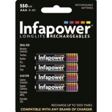 INFAPOWER AAA 550mAh Ni-MH Rechargeable Batteries 4-Pack (B009) - High Capacity, Reusable Power for Cameras, Toys & More - Up to 1,000 recharges