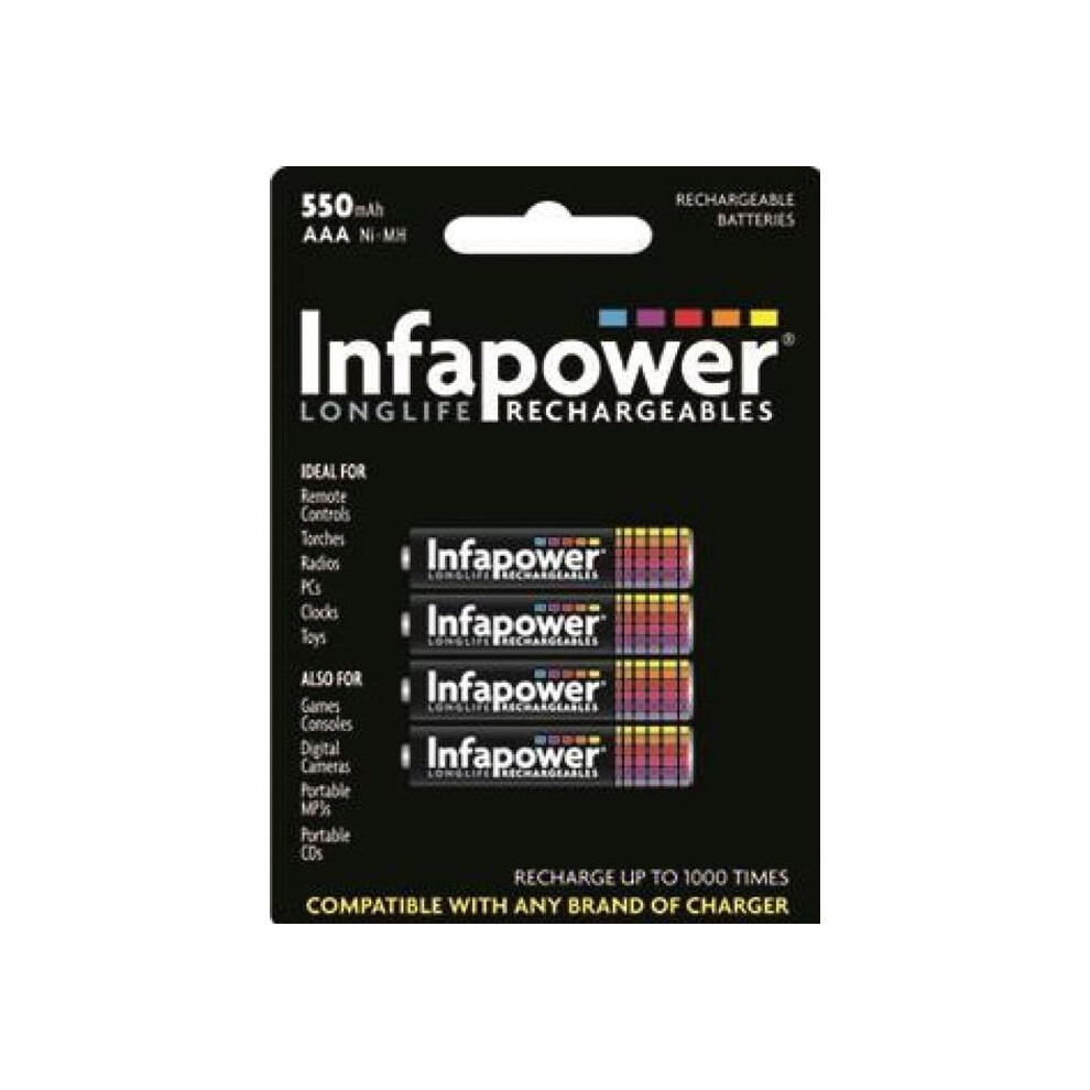 Infapower Aaa 550Mah Ni-Mh Rechargeable Batteries 4-Pack (B009) - High Capacity, Reusable Power For Cameras, Toys & More - Up To 1,000 Recharges