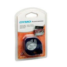 DYMO LetraTag Metallic Bänder 12mm x 4m Schwarz/Silber (kompatibel mit DYMO LetraTag LT100H)