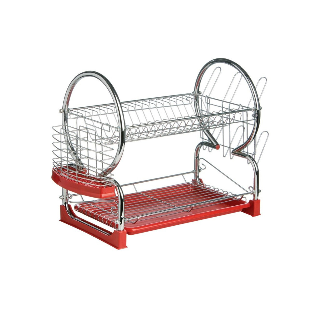 2 Tier Dish Drainer, Red & Chrome