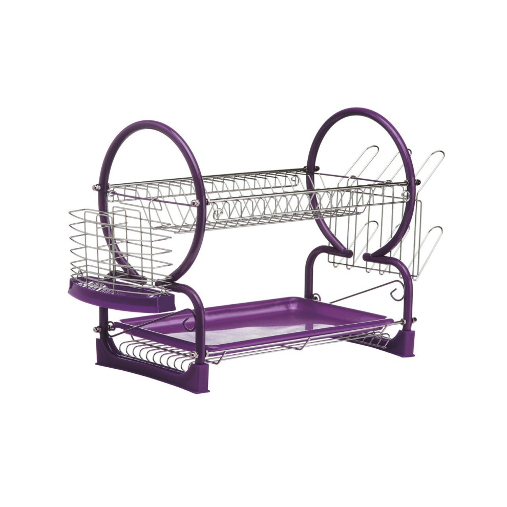 2 Tier Dish Drainer With Drip Tray - Purple