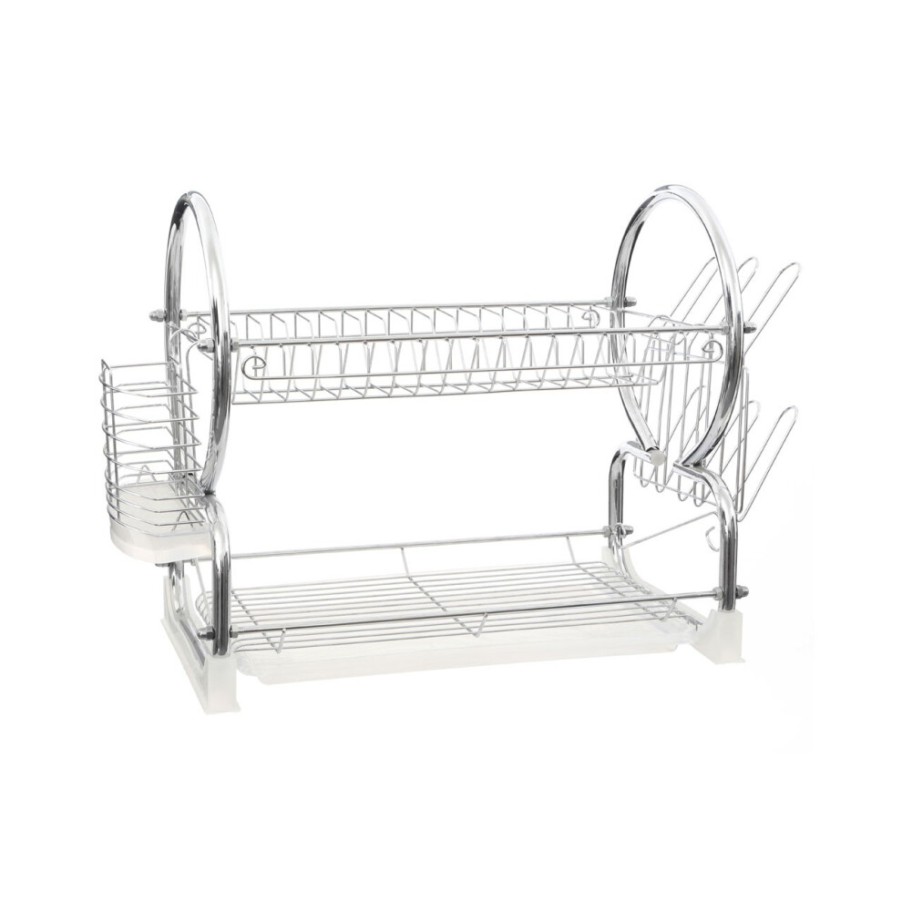 2-Tier Dish Drainer, White & Chrome