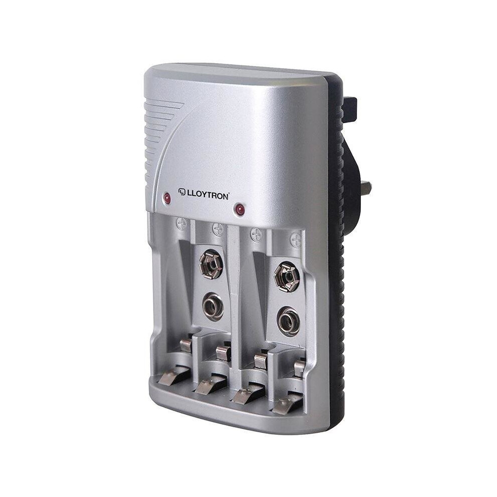 Lloytron 4 Channel Compact AA AAA and 9V/PP3 Ni-Mh Battery Charger (B1502)