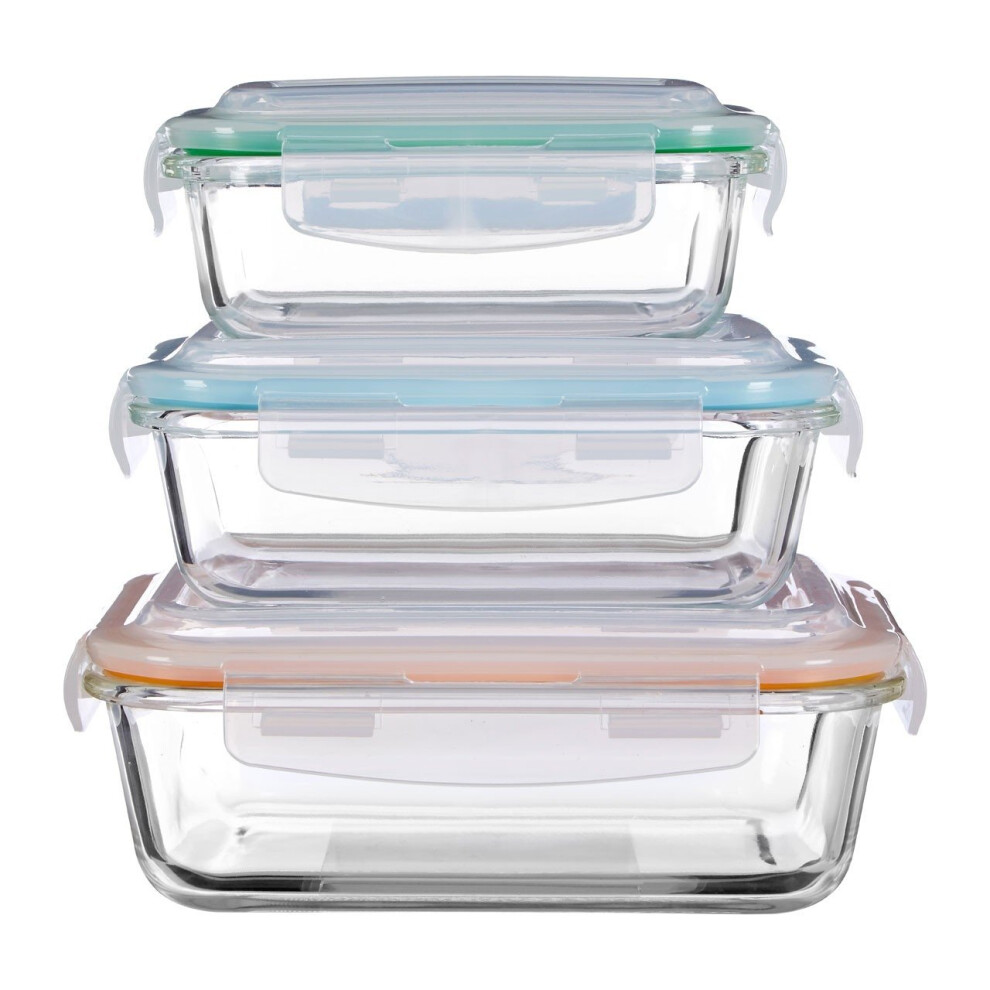 Set Of 3 Freska Glass Containers With Clear Plastic Lids