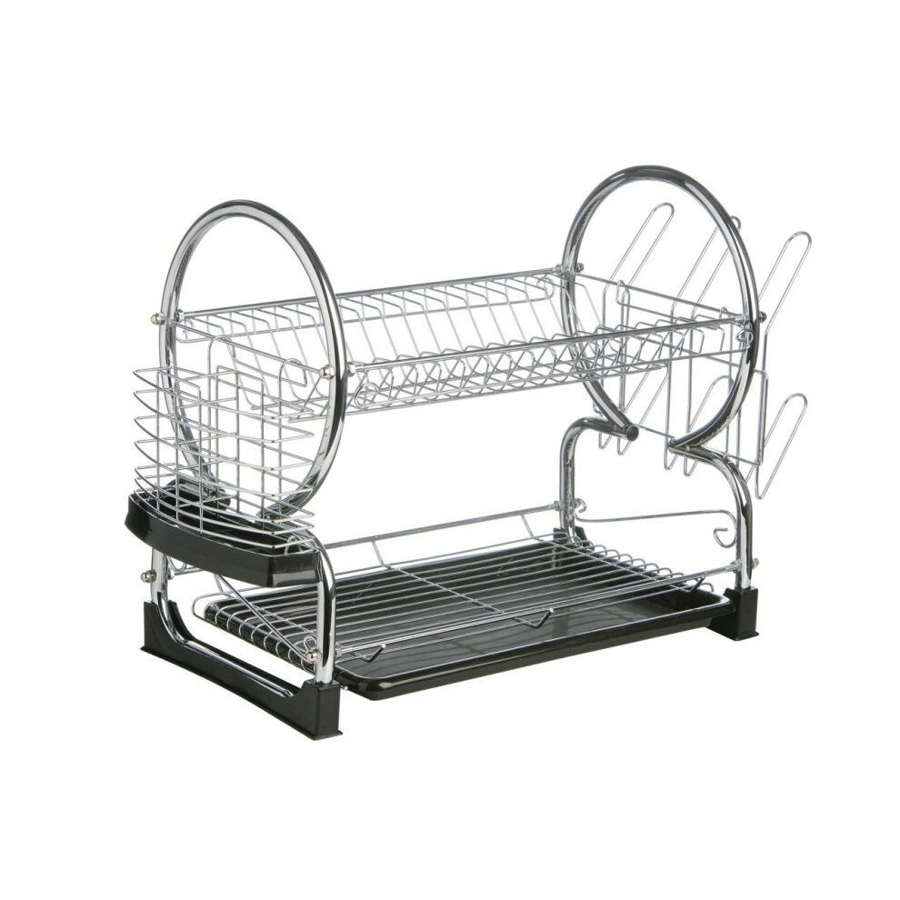 PF-0509585 2 Tier Dish Drainer, Black & Chrome - Holds 17 plates, cutlery and glasses; removable drip tray & cutlery holder