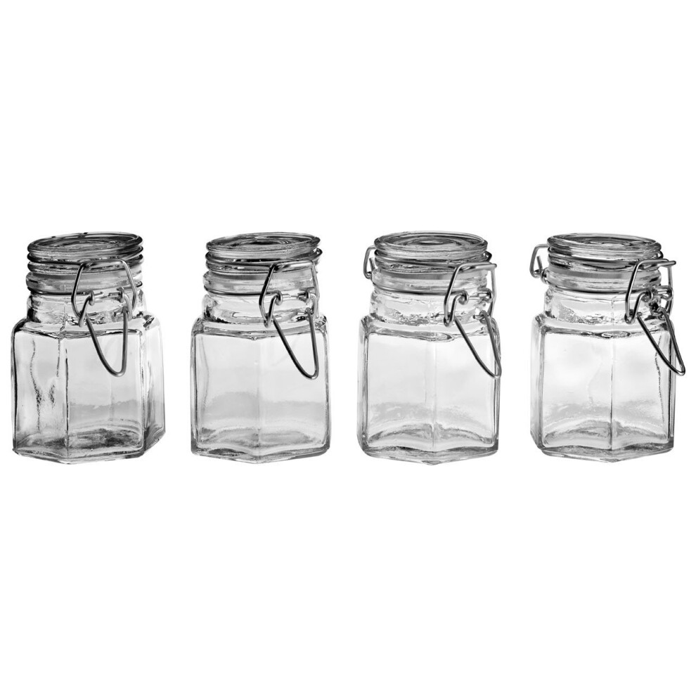 Set Of 4 Clear Glass Spice Jars With Clip Top Lids