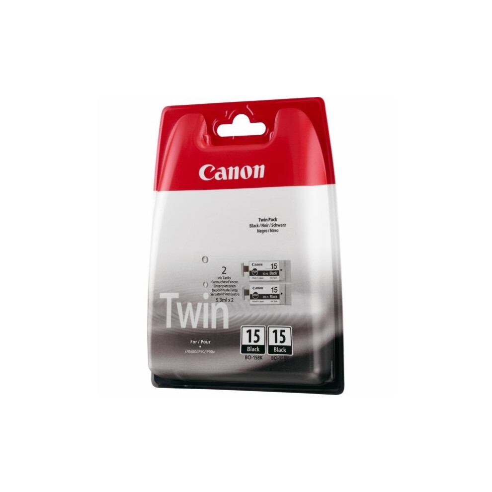Canon 8190A002 (BCI-15 BK) Ink cartridge black, 80 pages @ 5% coverage, 5ml, Pack qty 2