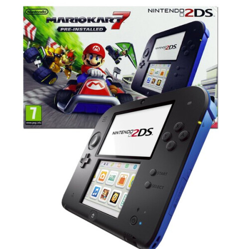Refurbished Nintendo Nintendo 2DS Handheld ConsoleBlack/Blue + Pre-installed Mario Kart 7 3DS Bundle