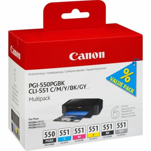 Canon 6496B005 (550 551) Ink cartridge multi pack, 7ml, Pack qty 6