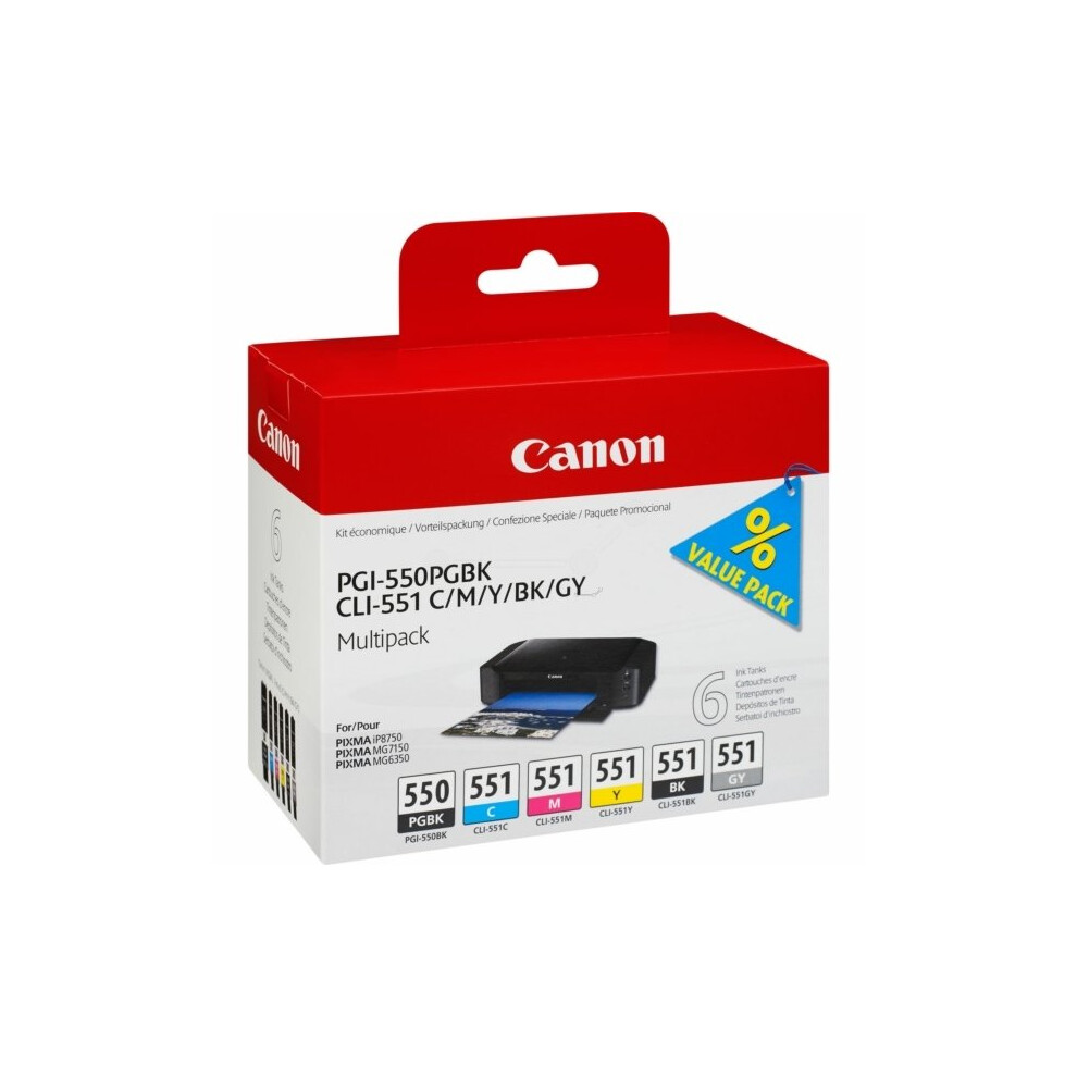 Canon 6496B005 (550 551) Ink cartridge multi pack, 7ml, Pack qty 6
