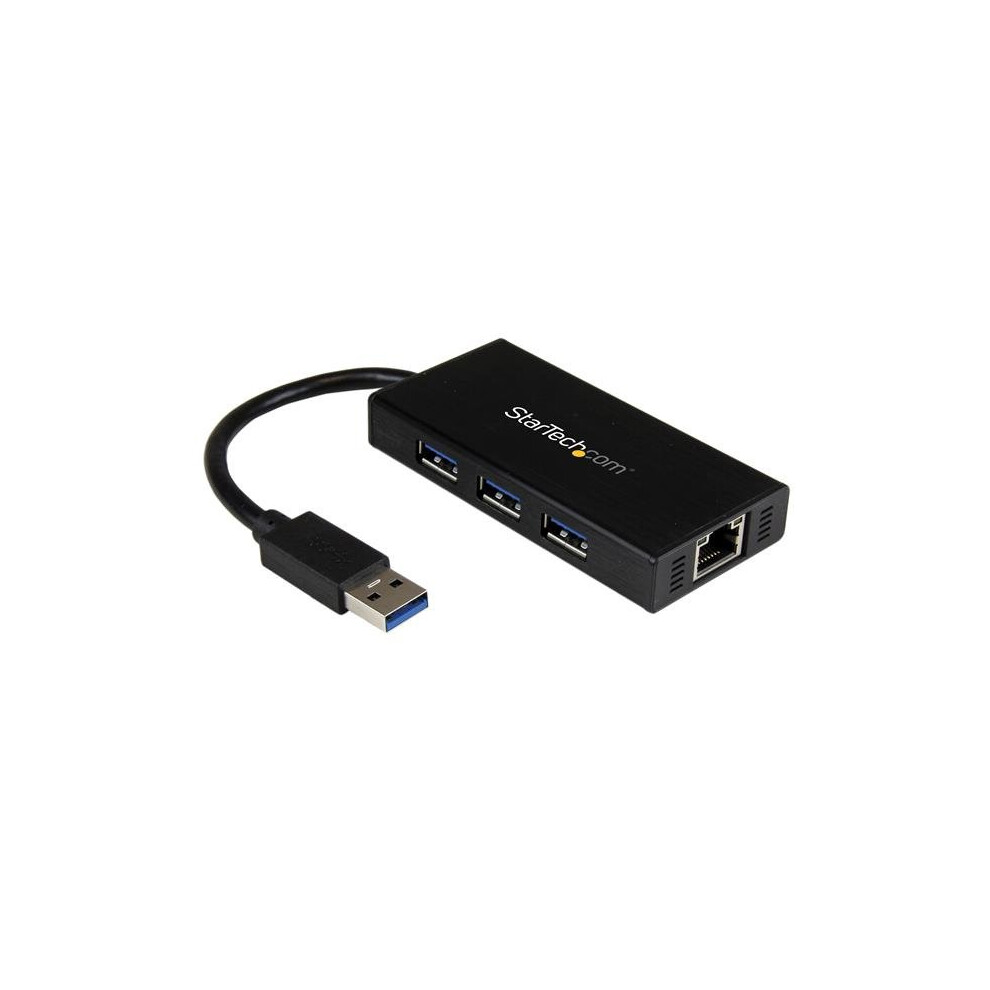 StarTech.com 3-Port Portable USB 3.0 Hub plus Gigabit Ethernet - Aluminum with Built-in Cable