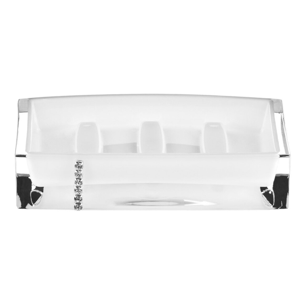 Acrylic Soap Dish with Diamante Detail - White
