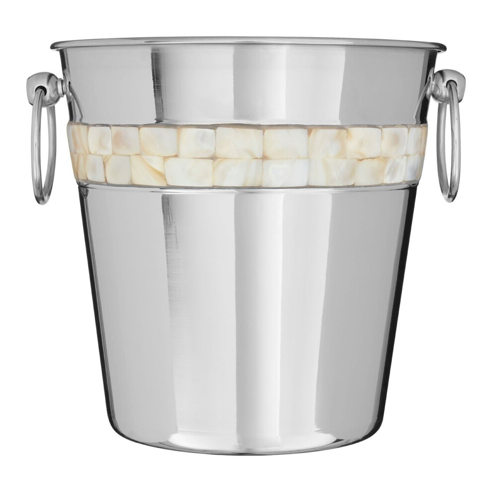 Champagne Bucket with Mother of Pearl Inlay Design, Silver