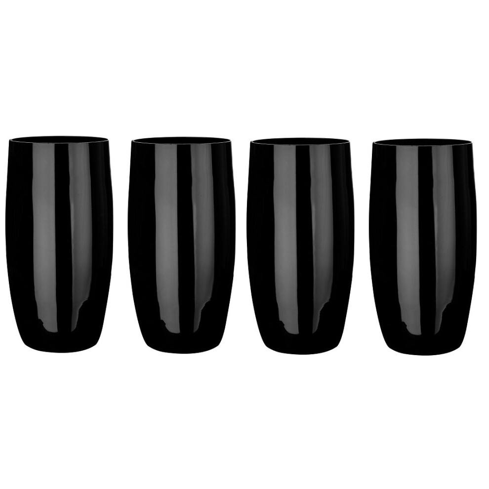 Hi-Ball Glasses - Black, Set of 4, Hand-Made Mouth-Blown, 600ml (PF-1404634)