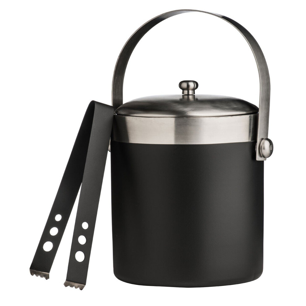 Ice Bucket with Tongs - Black
