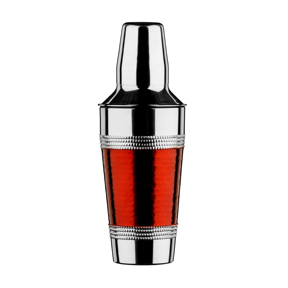 Cocktail Shaker with Hammered Red Band - Stainless Steel