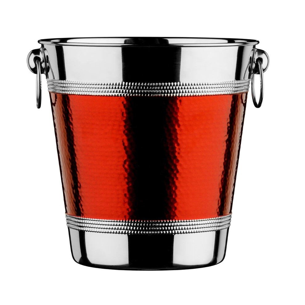 Champagne Bucket with Hammered Red Band - Stainless Steel