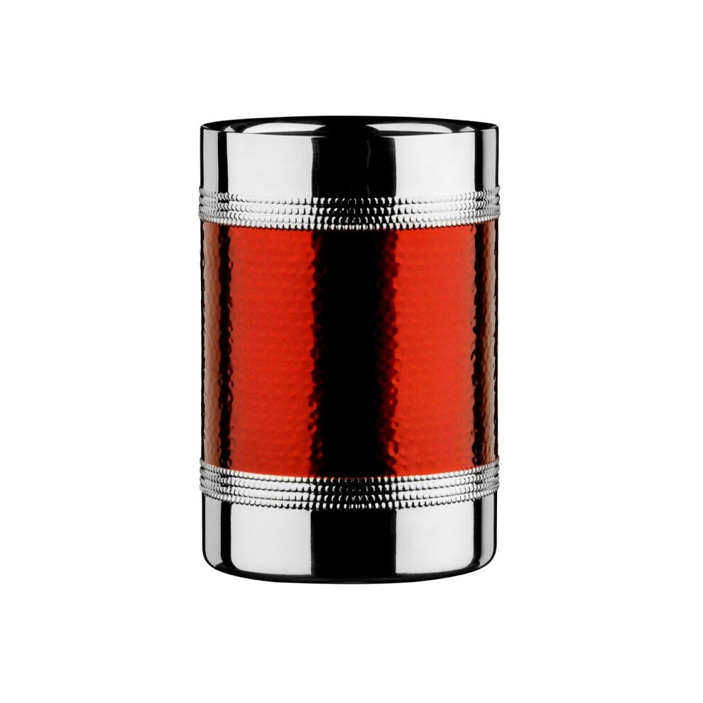 Bottle Cooler with Hammered Red Band - Stainless Steel