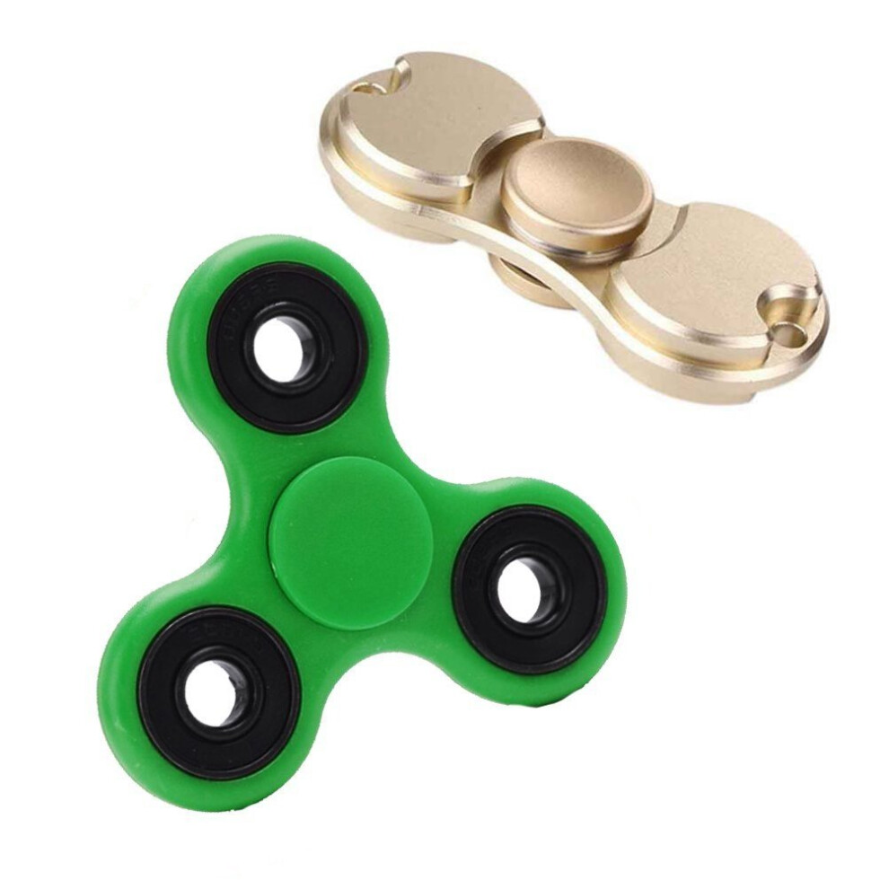 ((Gold & Green)) deAO Dual-Bar and Tri-Bar Hand Spinners PROBALANCE Sensory Integration Fidget Toys (Pack Of 2)- Improves Concentration and Relaxation