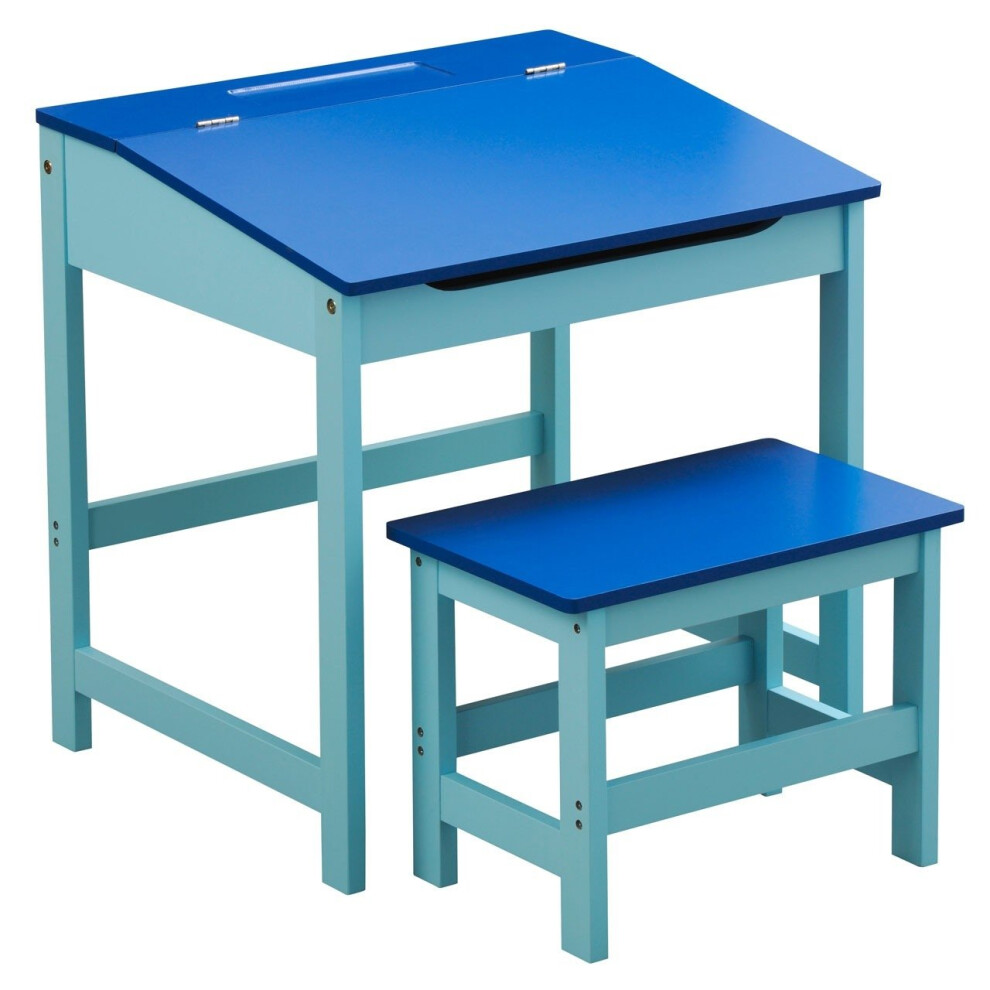 Children'S Desk And Stool Blue Sturdy MDF Suitable For Kids Room