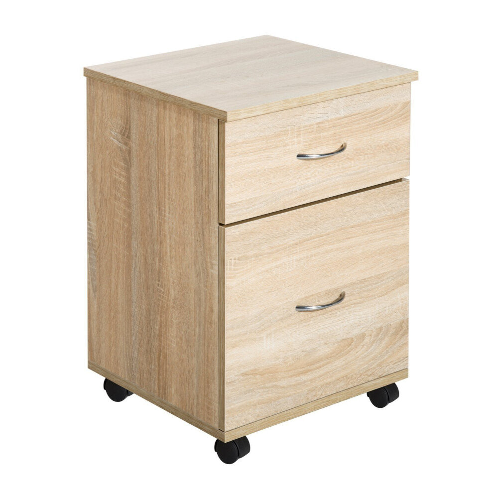 (Oak) Homcom 2 Drawer Wooden Filing Cabinet with Wheels