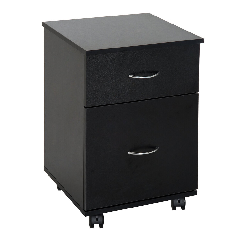 (Black) Homcom 2 Drawer Wooden Filing Cabinet with Wheels