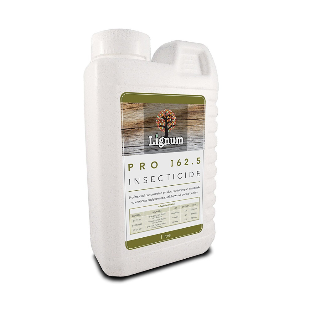 Lignum Pro Insecticide 1L Concentrate – Woodworm Killer for Timber Treatment, Treats 82.5–125 m², Water-based, Non-flammable, VOC-free