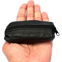 Mens Ladies SMALL REAL Leather Coin Purse - Key Case - Pouch TWO Zips