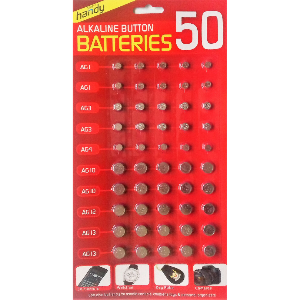 50 X ASSORTED BUTTON CELL BATTERIES WATCHES,GAMES ETC