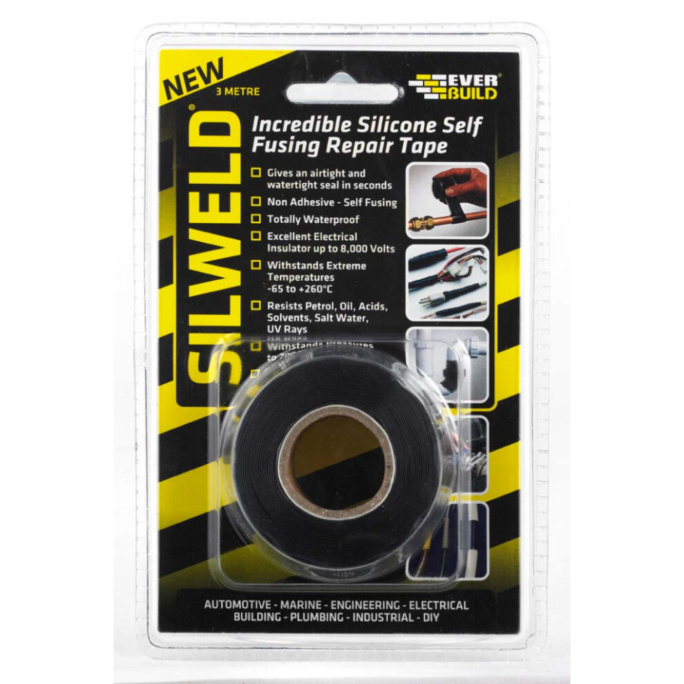 EVERBUILD SILWELD SILICONE SELF FUSING REPAIR TAPE, 3 METRE, BLACK
