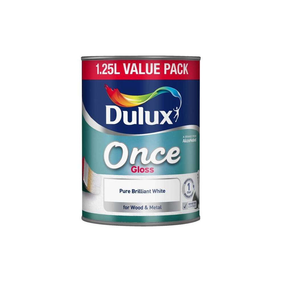 Dulux Once Gloss Pure Brilliant White Paint For Wood & Metal - 1.25L