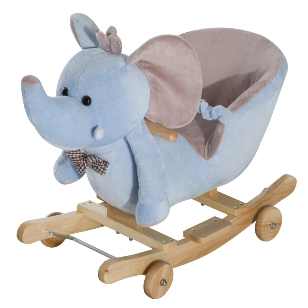 (Blue) Homcom Ride on Rocking Toy 2 in 1 Plush Elephant 