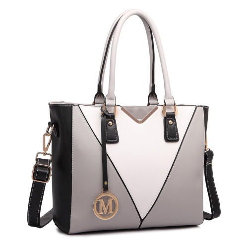 Miss Lulu (Grey) Miss Lulu V-Shape Faux Leather Handbag | Shoulder Tote Bag 2
