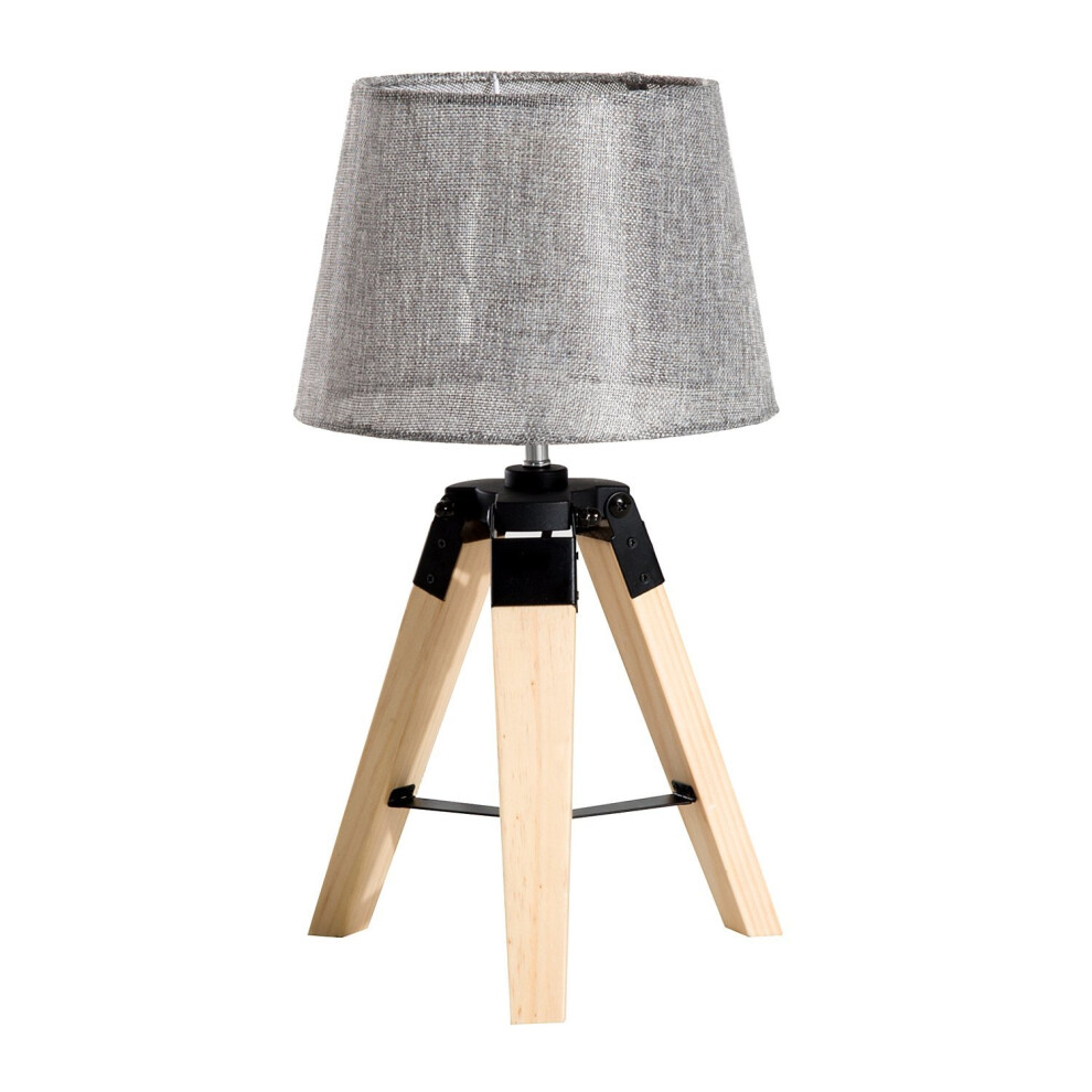 (Grey Shade) Homcom Wooden Tripod Table Lamp with Bulb Base