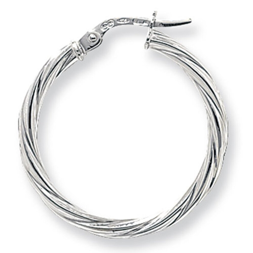 9ct White Gold Large Twist Hoop Earrings