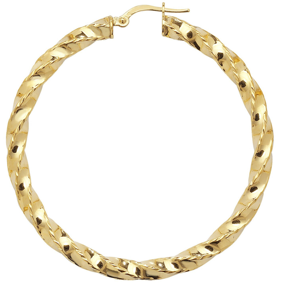 9ct Yellow Gold Extra Large Diamond Cut Twist Hoop Earrings