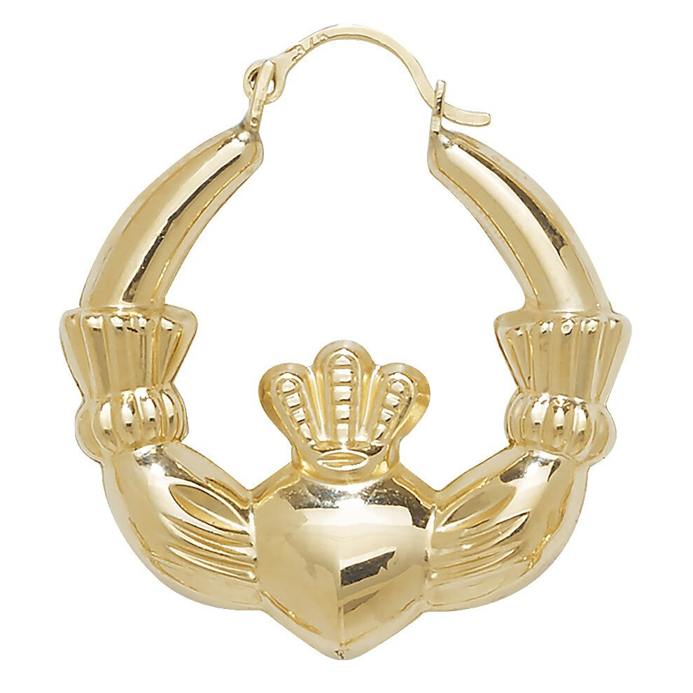 9ct Yellow Gold Large Claddagh Creole Earrings