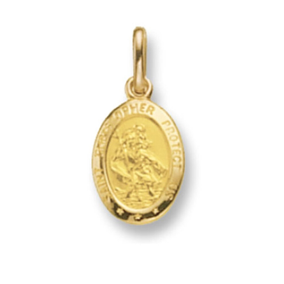 (14 Inch) Childrens 9ct Gold Oval St Christopher Pendant On A Prince of Wales Necklace