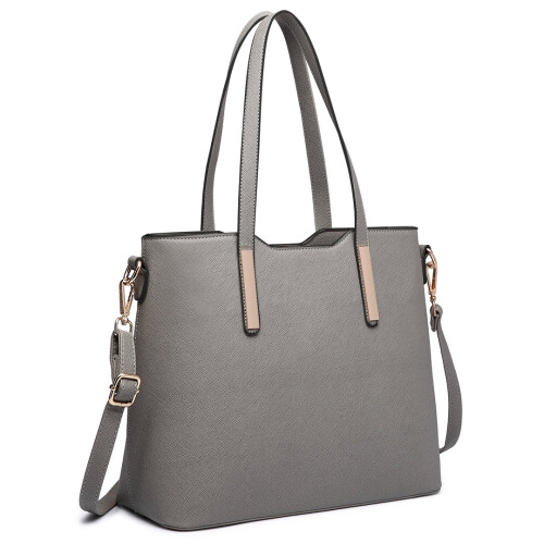 Miss Lulu (Grey) 3pc Women's PU Leather Handbag Set 1