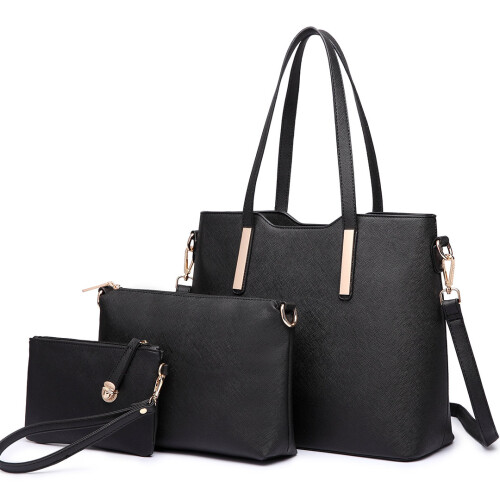 Miss Lulu (Black) 3pc Women's PU Leather Handbag Set