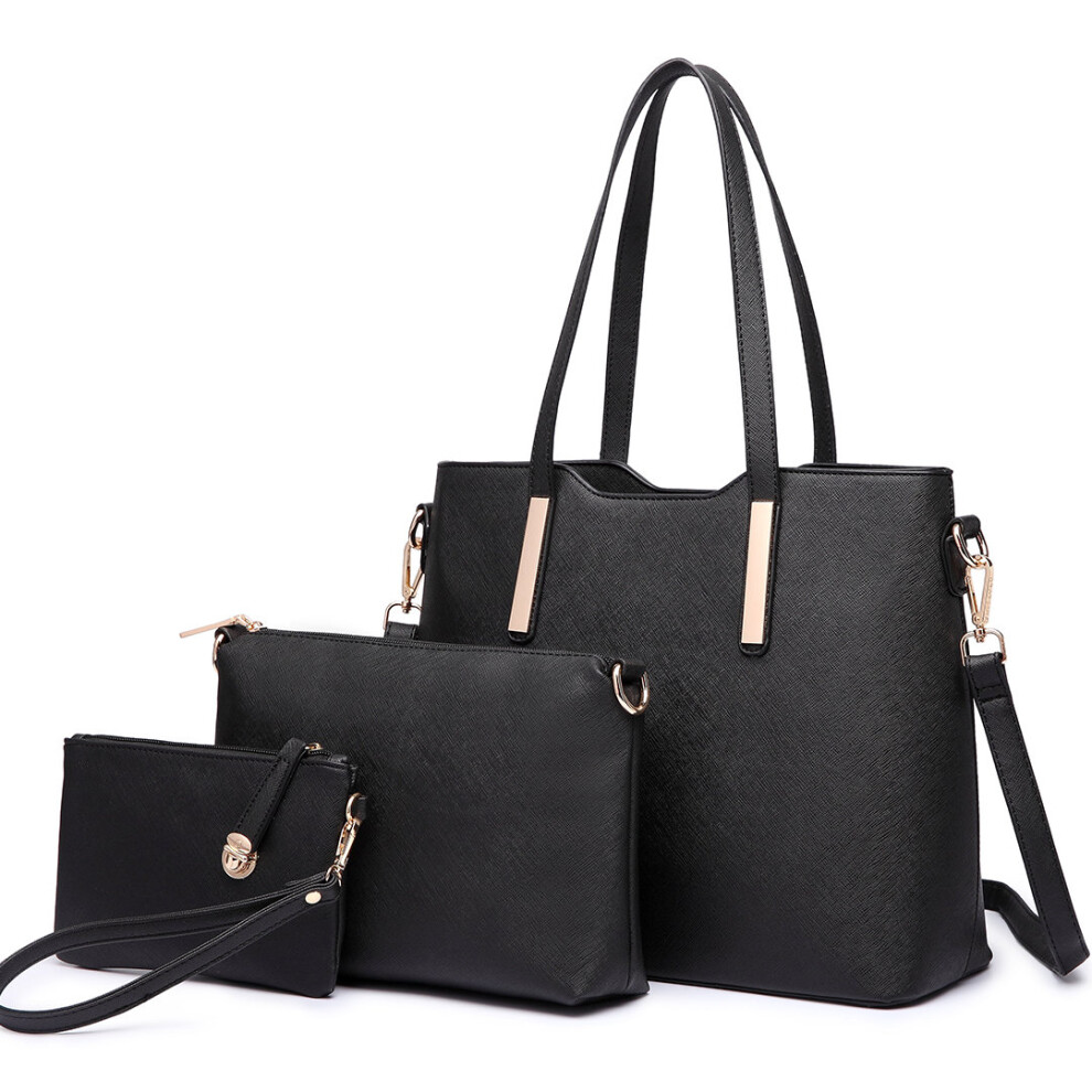 (Black) 3pc Women's PU Leather Handbag Set