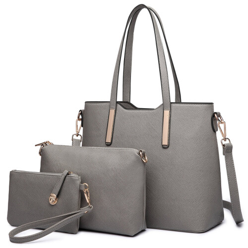 Miss Lulu (Grey) 3pc Women's PU Leather Handbag Set