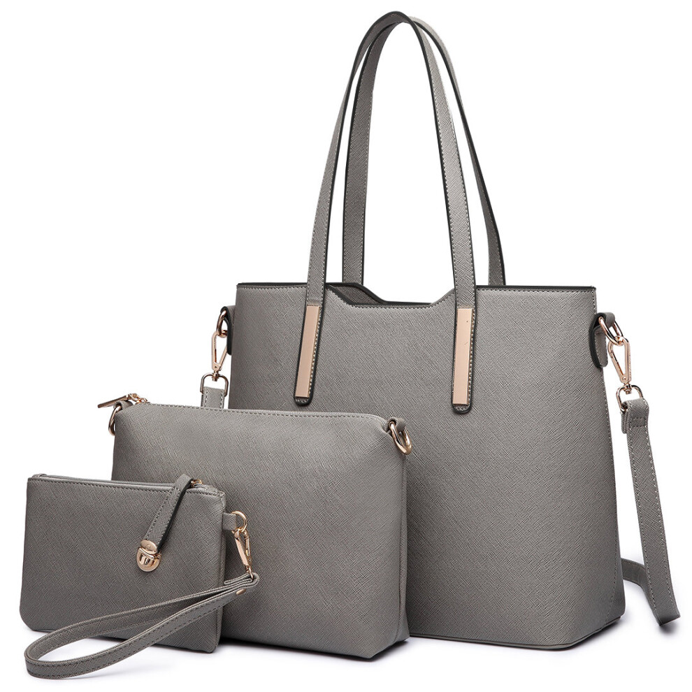 (Grey) 3pc Women's PU Leather Handbag Set