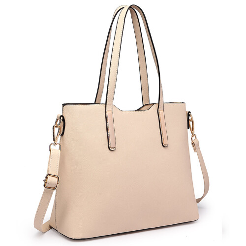Miss Lulu (Beige) 3pc Women's PU Leather Handbag Set 2