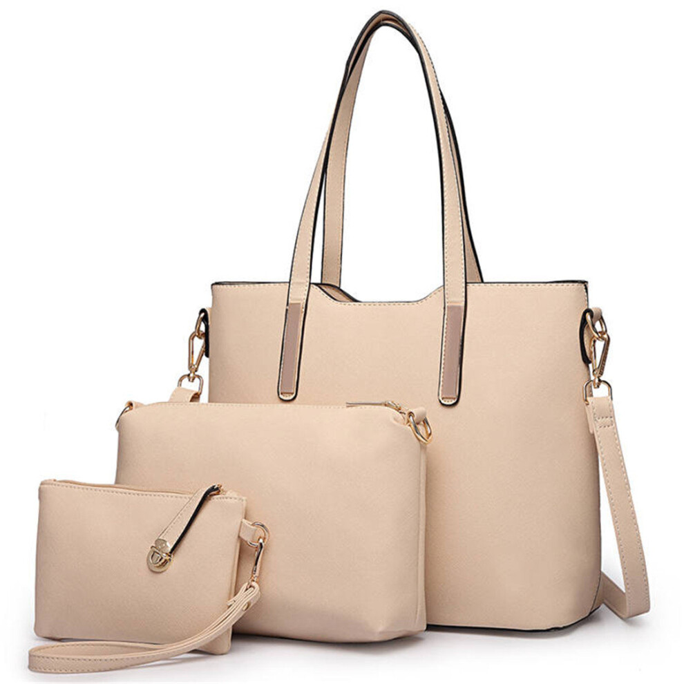 (Beige) 3pc Women's PU Leather Handbag Set