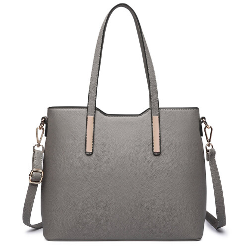 Miss Lulu (Grey) 3pc Women's PU Leather Handbag Set 2