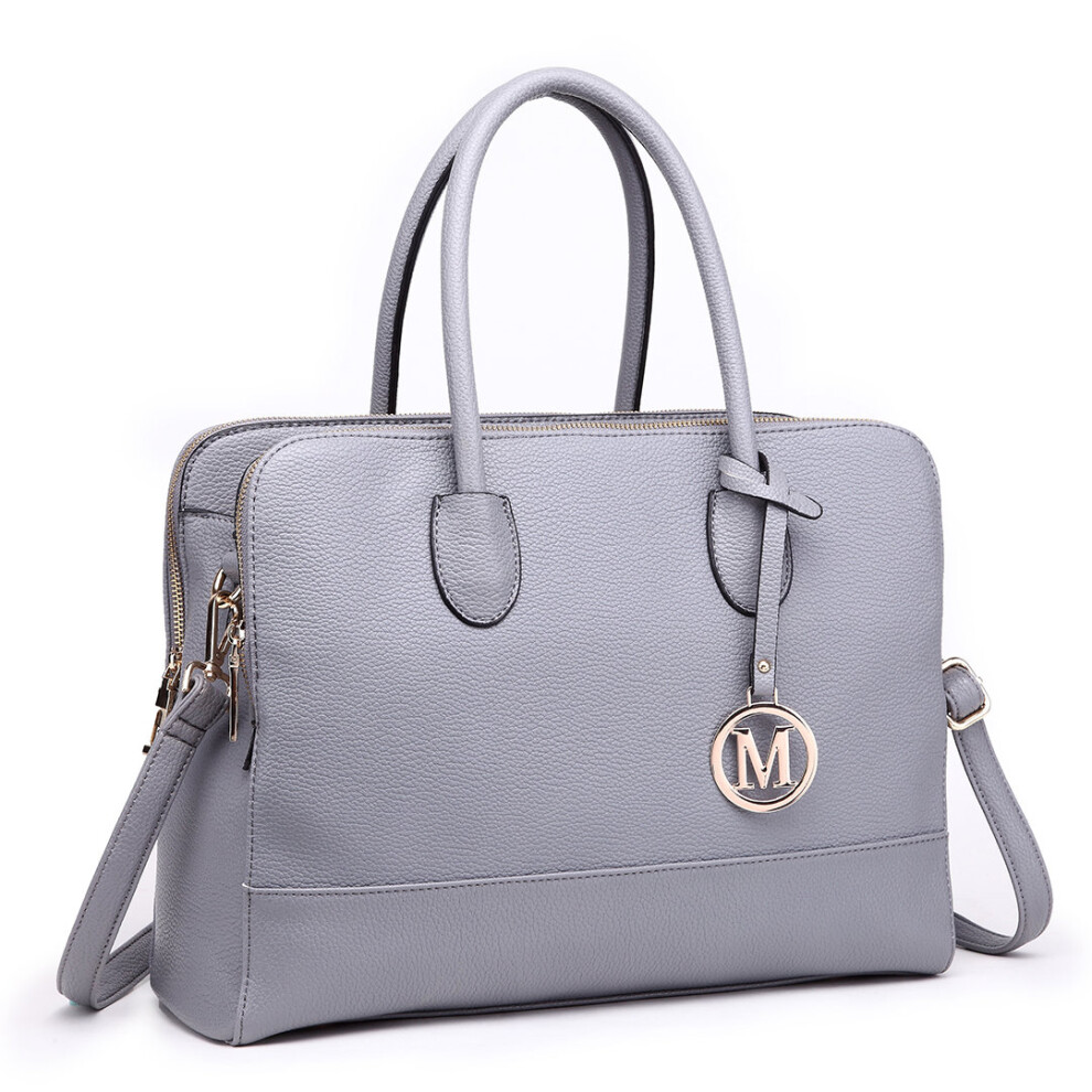 (Grey 1726) Miss Lulu Women's Faux Leather Laptop Handbag