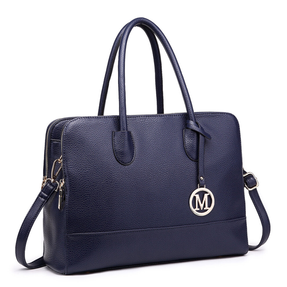Miss Lulu (Navy 1726) Women's Faux Leather Laptop Handbag Blue